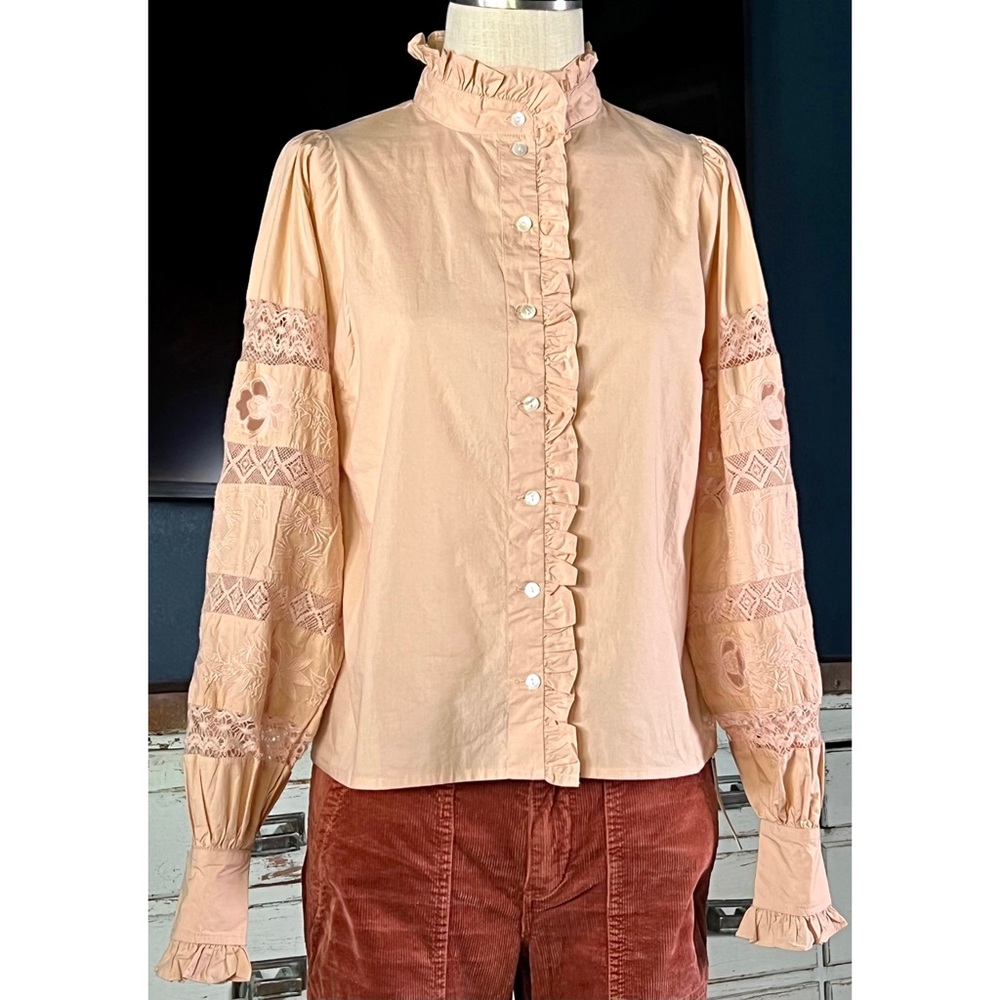 Anthropologie Puffed Sleeve Lace Buttondown Shirt XS